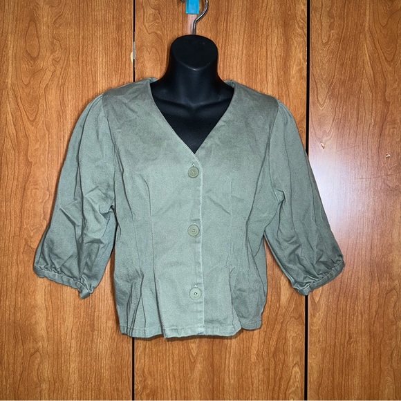 Oat & Fork Green Fitted Cropped Blazer Jacket Medium - Picture 2 of 4